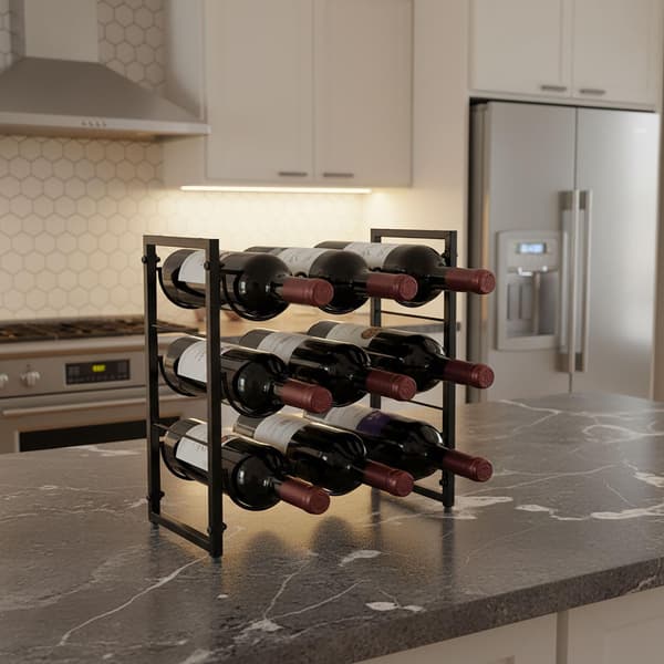 Vinreol til 9 flasker – metal, slankt design