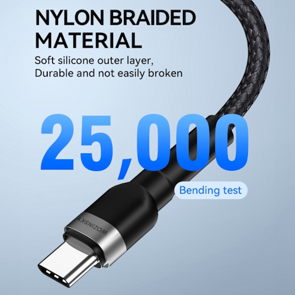 Flettet kabel USB-A - USB-C 2.4A 1m sort