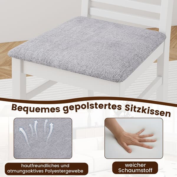 Set med 2 matstolar i konstläder, ben i gummiträ, vit/grå