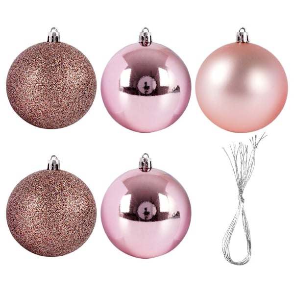 Set med 5 okrossbara julgranskulor i rosa färg