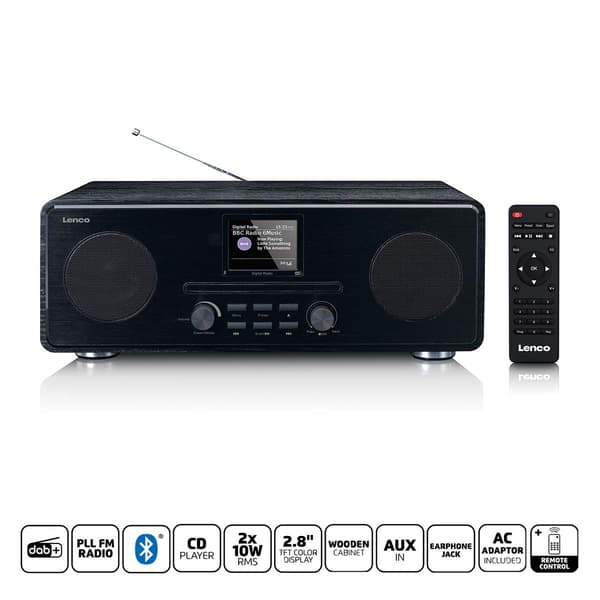 DAB+ FM-radio med CD MP3-afspiller Bluetooth Sort