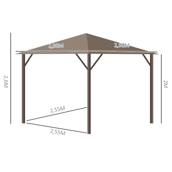 Havepavillon festtelt 4 x dobbelte sidevægge lanternekroge aluminium + polyester bronze + lysebrun ca 3 x 3 x 2,5 m