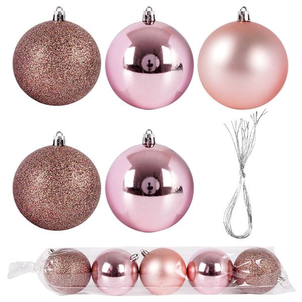 Set med 5 okrossbara julgranskulor i rosa färg