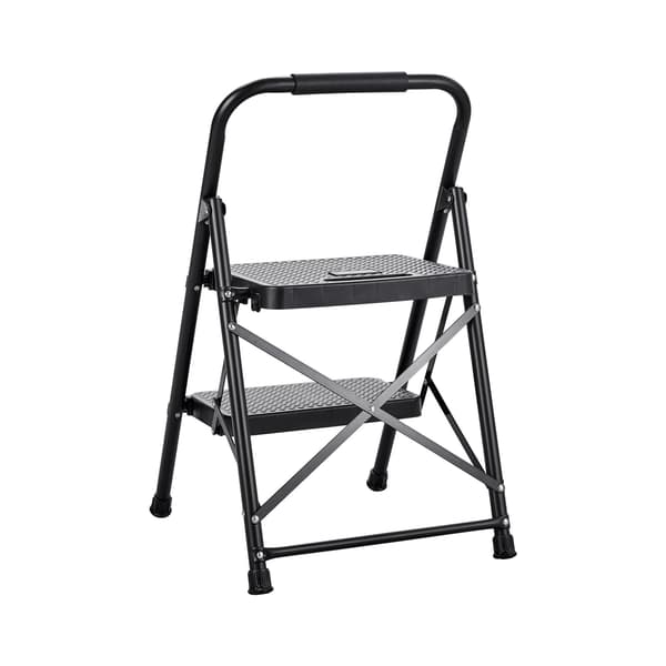 2-trins foldbar stålstige, 600 lb, skridsikker, sort