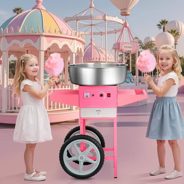 Elektrisk sockervaddsmaskin med vagn, 1000W, rosa