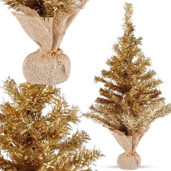 Gyldent kunstigt juletræ 60 cm med stabil bund