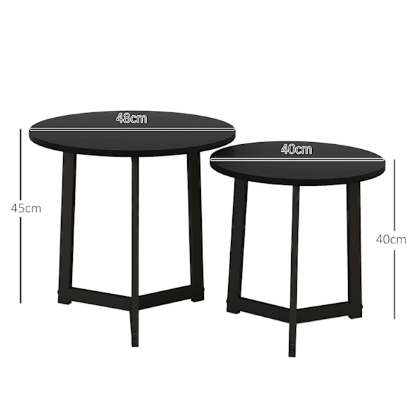 Set med 2 soffbord, runda sidobord, soffbord med stålstomme, soffbord i modern design, för vardagsrum, lastkapacitet upp till 35 kg, svart
