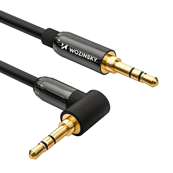 Vinklet AUX kabel han-han mini jack kabel 2m sort