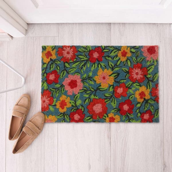 Dørmåtte kokosfiber med blomster