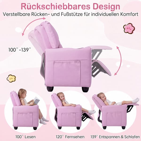 2-sits fåtöljsoffa med mugghållare för barn – rosa