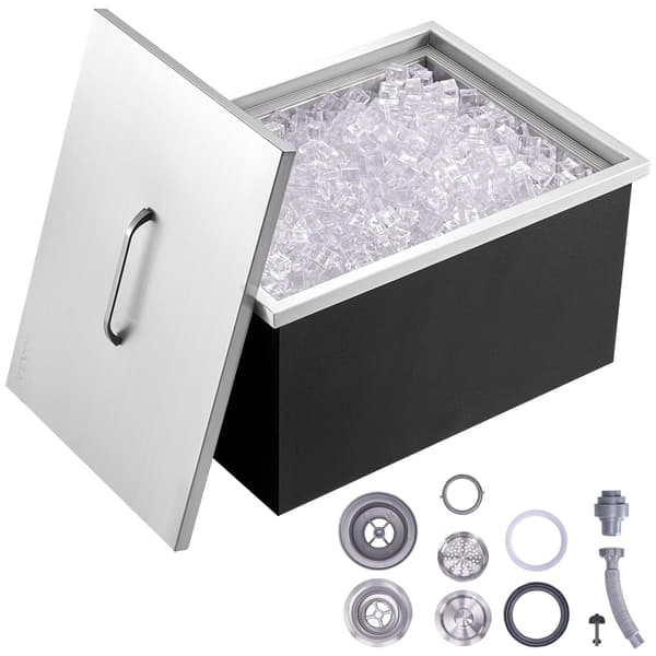 Drop-in kylbox, rostfritt stål, 32 qt, lock, avlopp