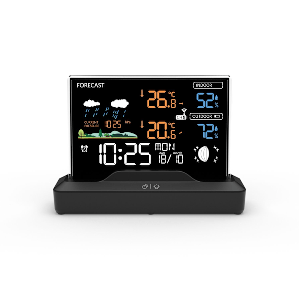 Bakgrundsbelyst väderstation med LCD-display, trådlös, med utomhussensor, termometer, barometer, klocka