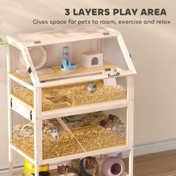 Hamsterbur med 3 niveauer, tilbehør, nem rengøring