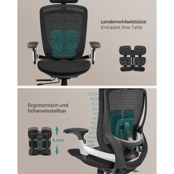 Ergonomisk kontorsstol i mesh med justerbart svankstöd