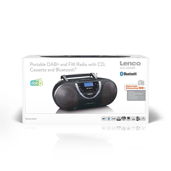 Bærbar DAB+ og FM-radio med CD-kassette og Bluetooth Sort