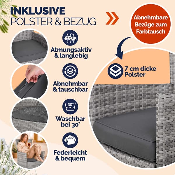 Rottinkipuutarhatuolisetti, harmaa/antrasiitti, 2 osaa