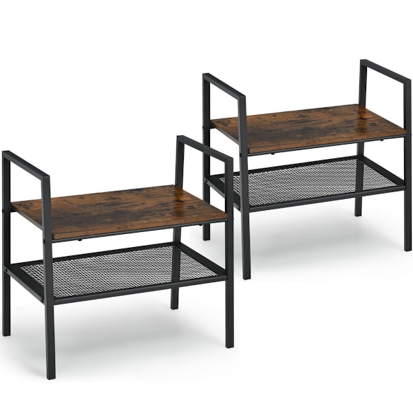 2-lags stabelbart skostativ lavet af træ og metal 54 x 32 x 52 cm brun + sort