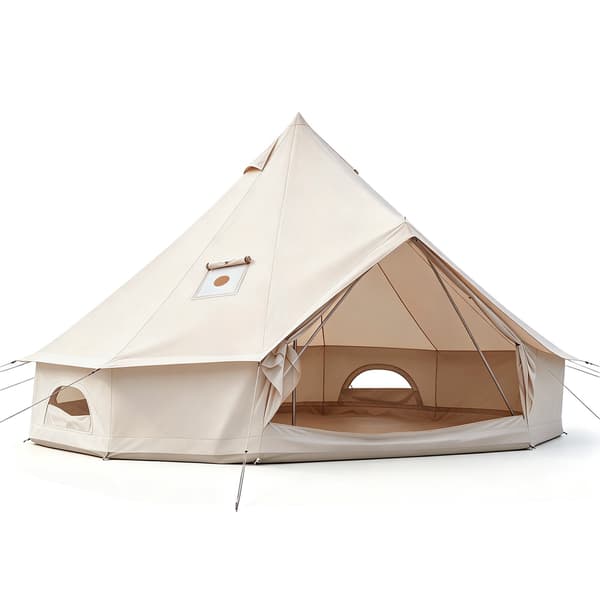Vedenpitävä kelloteltta liesitunkilla, verkkoikkunat, beige