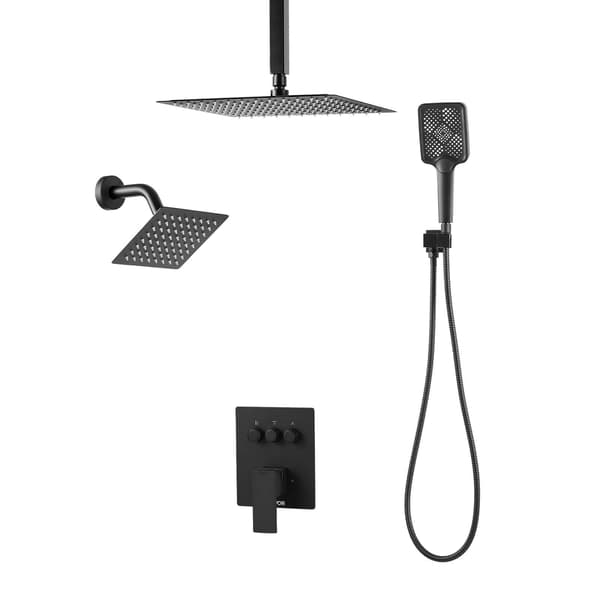 Regnduschsystemset, dubbelt duschhuvud, handhållen, mattsvart