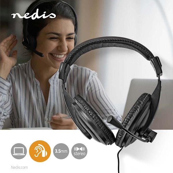 PC-headset | Over-Ear | Stereo | 1x 3.5 mm / 2x 3.5 mm | Fold-Away Mikrofon | Sort