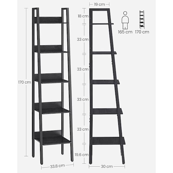Kapea maalaismainen ruskea hylly pieniin tiloihin, 5 tasoa, 170 cm