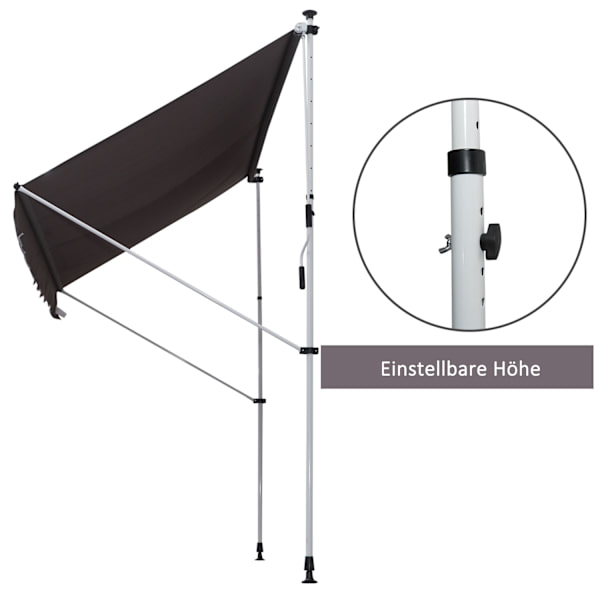 Markise, Foldearmsmarkise, Højdejusterbar Spændemarkise, 200X150Cm, Grå, Aluminium