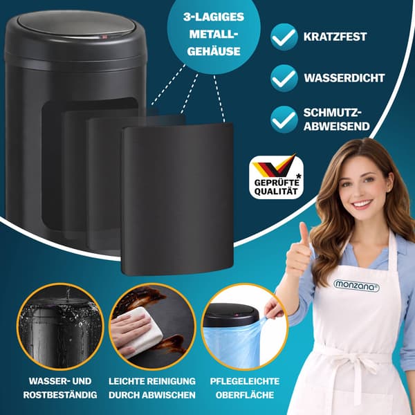 Sensor-affaldsbeholder, sort rustfrit stål, 40L