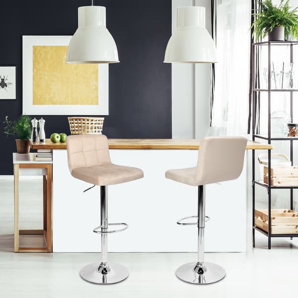 Fløjlsdrejebarstol, beige, justerbar højde