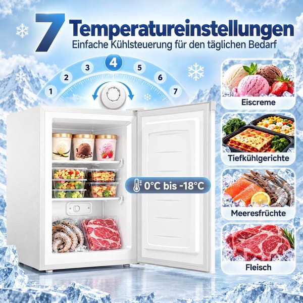 Minifrys 85 l med vändbar dörr, justerbar temperatur, vit