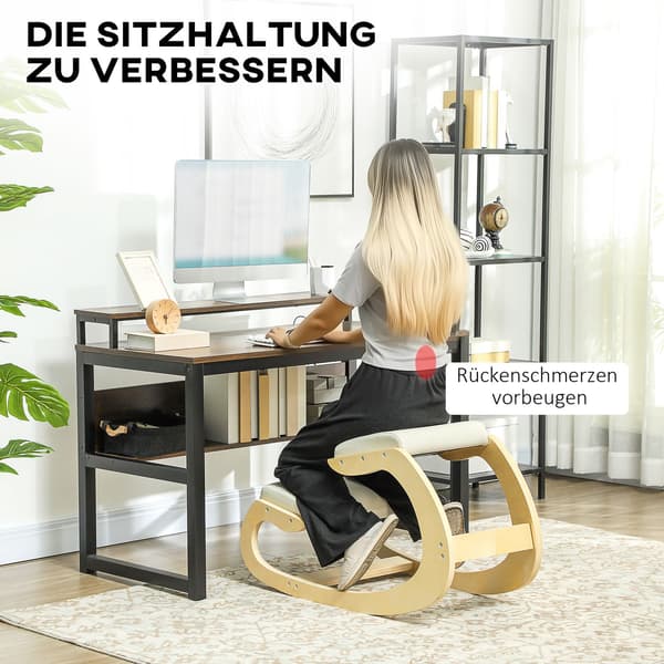Ergonomisk knästol för hållning, gungdesign, kräm