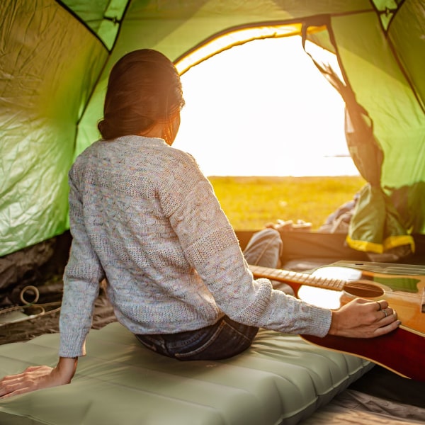 Camping Sovemåtte Vandafvisende Luftmadras Med Fodpumpe & Bæretaske, Grøn, Op Til 80 Kg