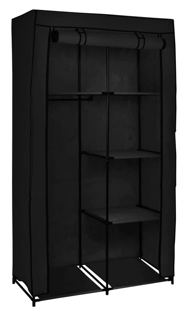 Bærbart stofgarderobeskab, 4 hylder, sort, 170x90x45 cm