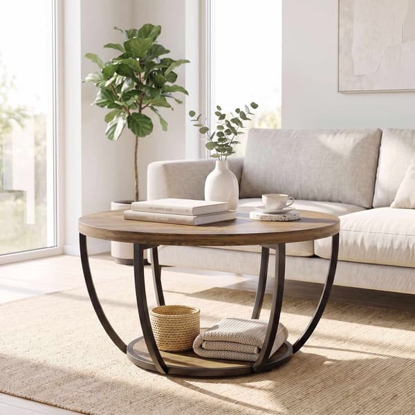 Sofabord med 2 niveauer, 80x80x43,8 cm, brun/sort