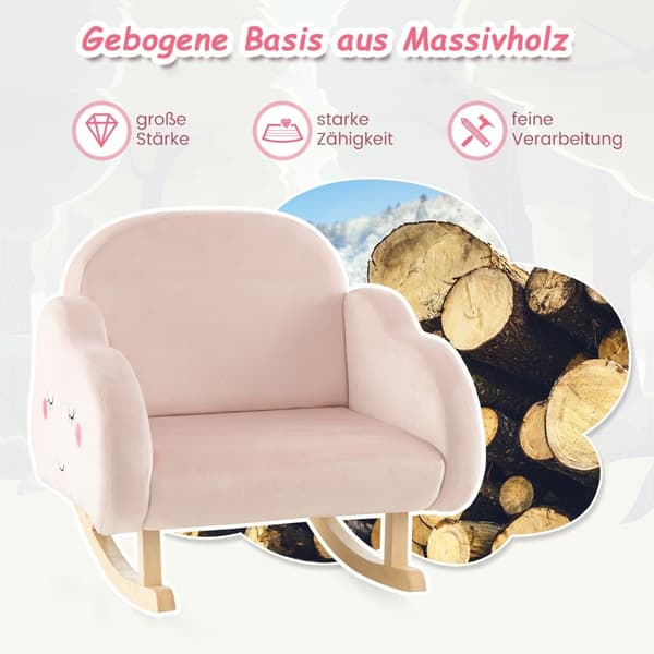 Barnfåtölj med massiva träben Vadderade barnsoffa gungstol Rosa moln