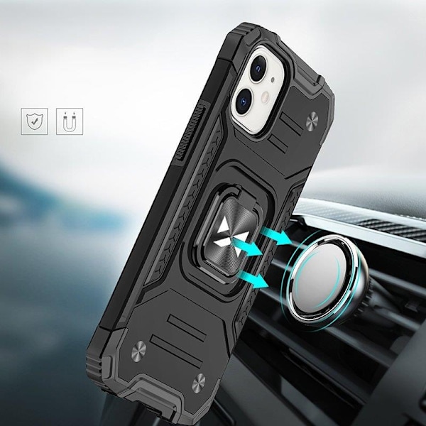 Armored case för iPhone 14 Plus, Ring Armor magnetisk hållare, svart