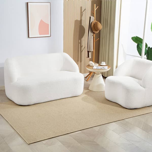 2-sits soffa, svängd design, fleeceklädsel, krämvit