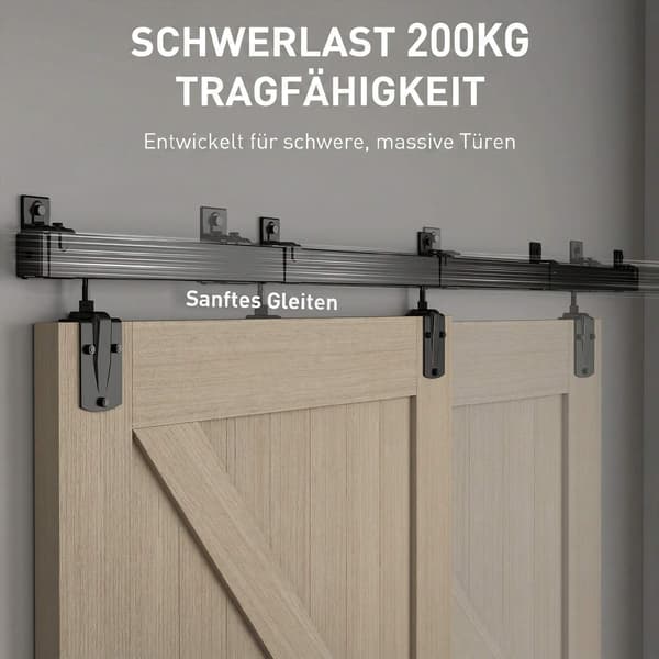 Kraftigt skydedørsbeslagsæt, 244 cm sort stål