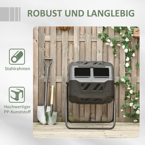 Drum Composter 160L Have Composter Med 2 Kamre Roterende Organisk Affald Sort Effektiv & Robust