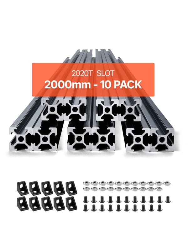 2020 T-spårs aluminiumprofil, 10-pack 2000 mm svart