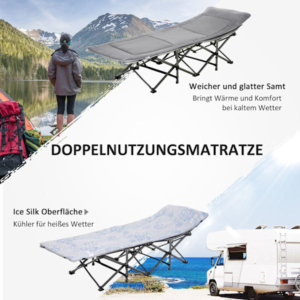 Campingseng, Feltseng, Klapseng Med Pude, Sidelomme, Madras, Lysegrå, Op Til 150 Kg