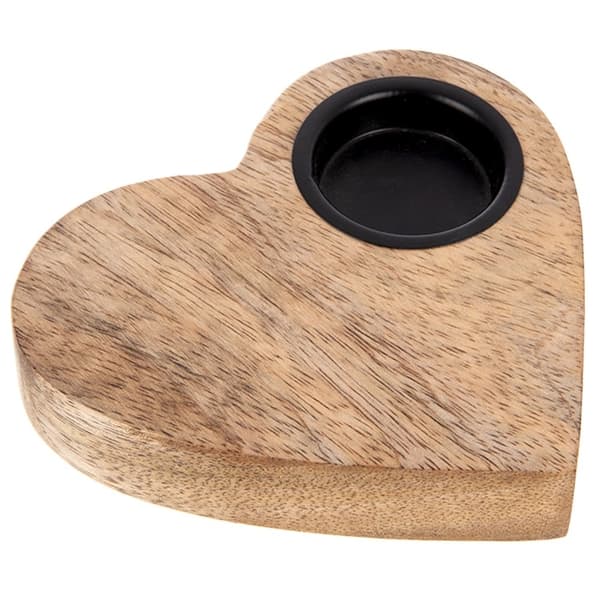 Hjärtformad ljusstake i mangoträ 13x12 cm
