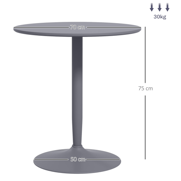 Spisebord, rundt køkkenbord, moderne spisebord til 2 personer, barbord med stålben, skridsikker fodstøtte, til små værelser, stue, Ø70 x 75 cm, grå |