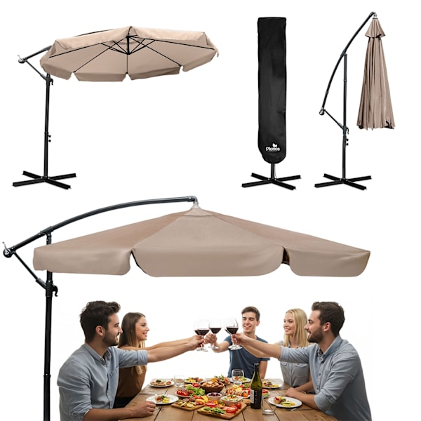 Kokoontaittuva puutarhasateenvarjo 8 segmenttiä 350 cm kannella Plonos PL-881