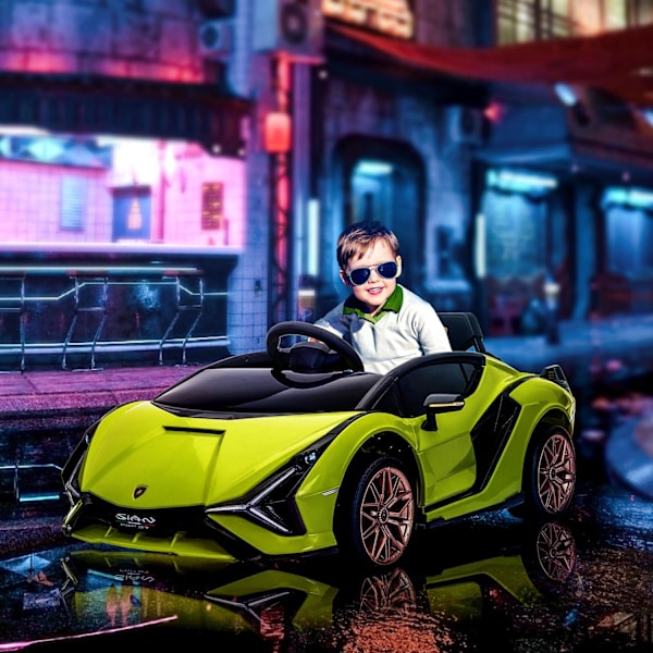 Barnfordon, 2 körlägen, Lamborghini SIAN SUV Billeksak Elbil med fjärrkontroll, musik (MP3/USB), 37-60 månader, grön