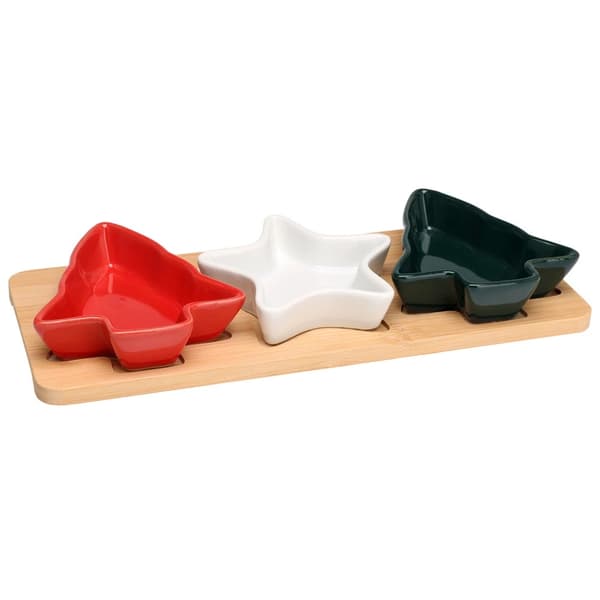 Porcelænsskålsæt med bambusbakke, 4 dele