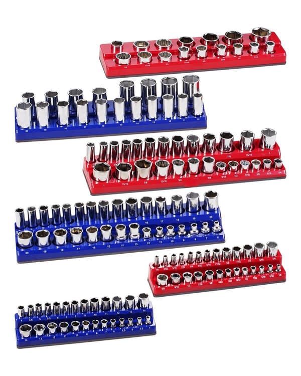 Magnetisk topnøgle-organizer, 6 dele, 143 toppe, metrisk og SAE