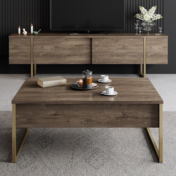 Vardagsrumsmöbler Set Luxe Set - Valnöt, Guld