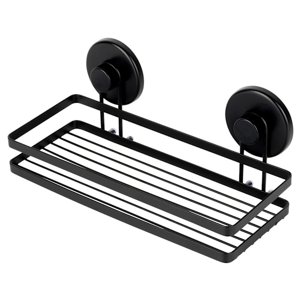 Musta metallinen suihkuhylly imukupeilla 25x10x8,5 cm