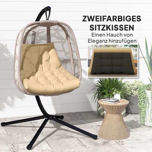 Siddehynde, 120x100 cm stolehynde med ryglæn, 8 cm tykt hyndebetræk, vandafvisende sædehynde til gyngestole og hængekurve, beige