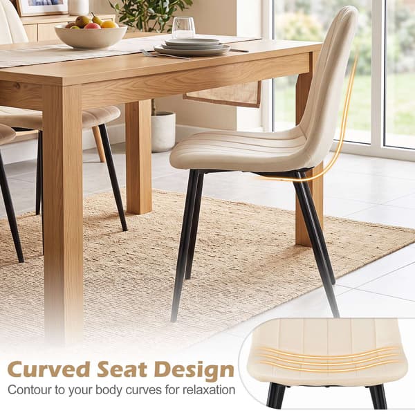 Beige klädda matstolar, set om 4 med metallben